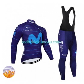 Set Langarmtrikot + Trägerhose Lange Winter Thermal Fleece 2022 Movistar Team N002